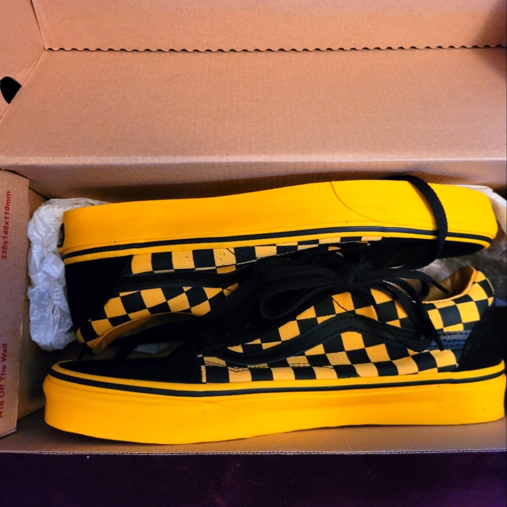 Unisex Black and yellow checkered vans